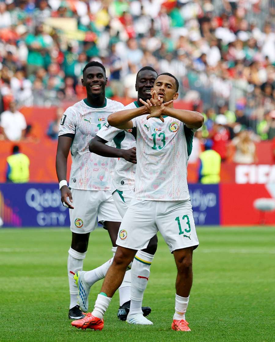 Senegal's Iliman Ndiaye celebrates scoring their fifth goal