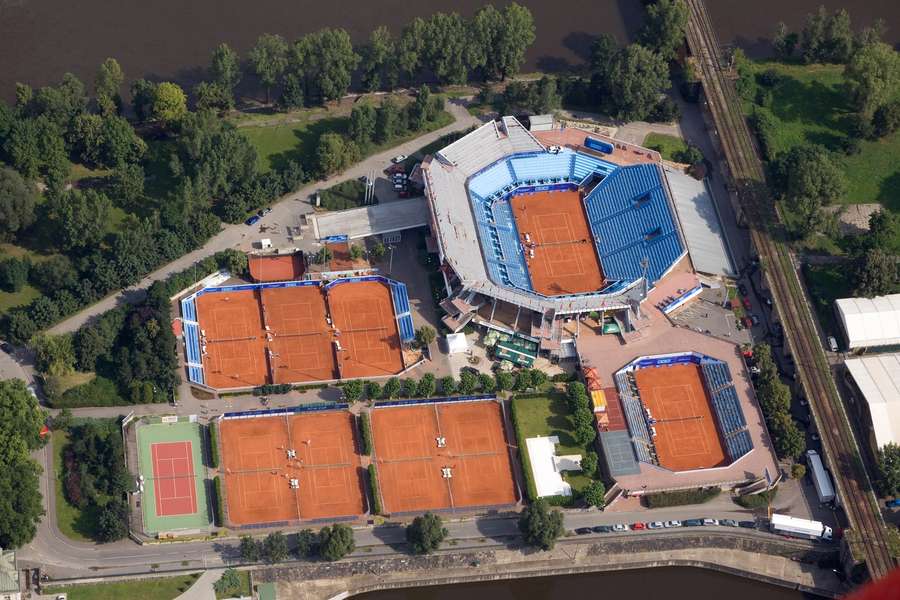 Tenisová Štvanice leteckým pohledem.