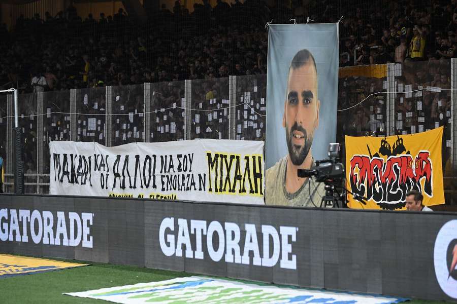 Picture of killed AEK Athens supporter Michalis Katsouris during Champions League qualifying Second Leg match between AEK and Dinamo Zagreb