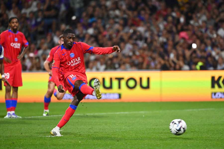 Paris Saint-Germain's Ousmane Dembele scores against Toulouse
