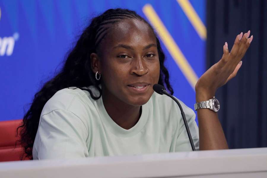 Gauffová na tiskové konferenci před US Open.