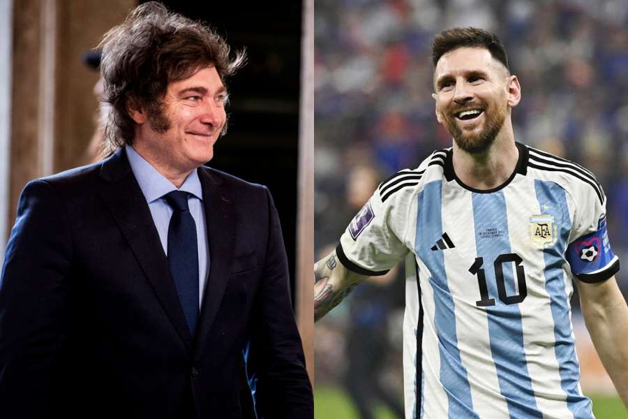 Javier Milei, presidente da Argentina, e Lionel Messi, capitão da seleção celeste