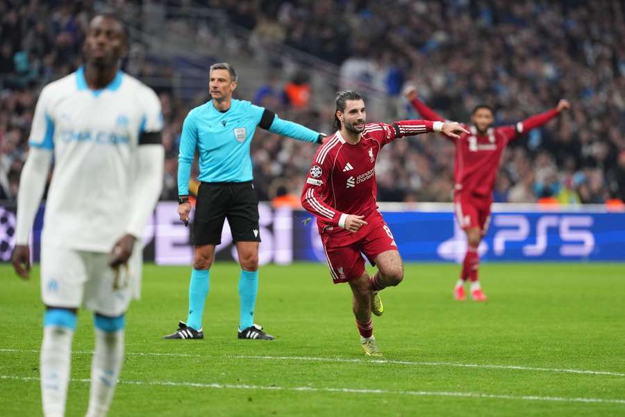 Liverpool's Dominik Szoboszlai puts his side 1-0 up against Marseille Liverpool's Dominik Szoboszlai puts his side 1-0 up against Marseille