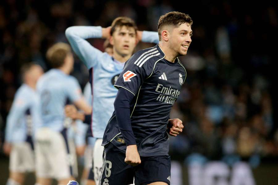 Real Madrid's Federico Valverde celebrates scoring the winner against Celta Vigo