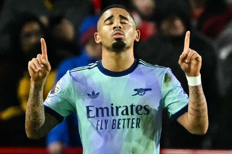 Gabriel Jesus celebra seu sexto gol nos últimos quatro jogos pelo Arsenal Gabriel Jesus celebra seu sexto gol nos últimos quatro jogos pelo Arsenal