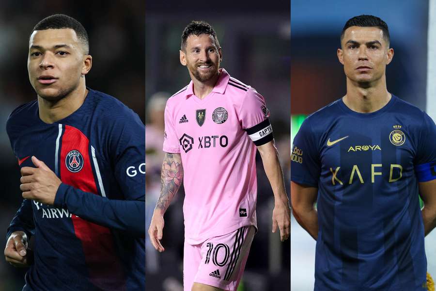 Kylian Mbappe (PSG), Lionel Messi (Inter Miami) și Cristiano Ronaldo (Al Nassr)