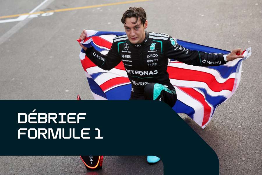 George Russell célébrant sa victoire.