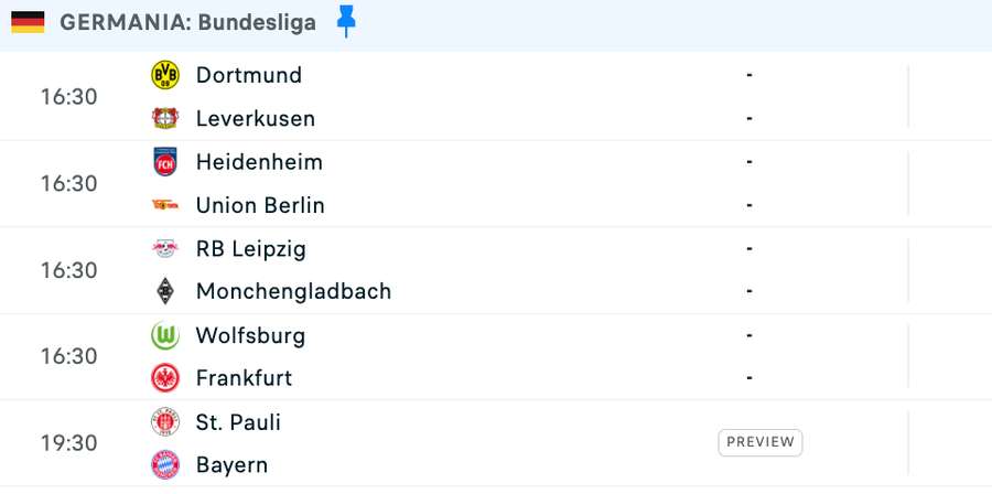 Programul zilei în Bundesliga Programul zilei în Bundesliga