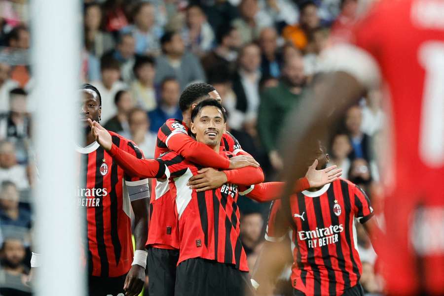 AC Milan's Tijani Reijnders celebrates scoring against Real Madrid