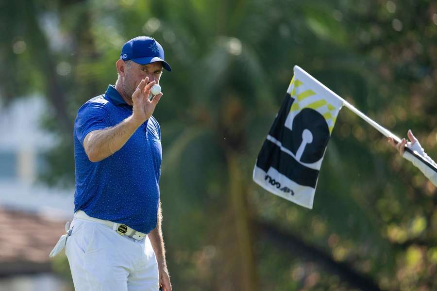 Westwood in action during a LIV Golf event in Singapore