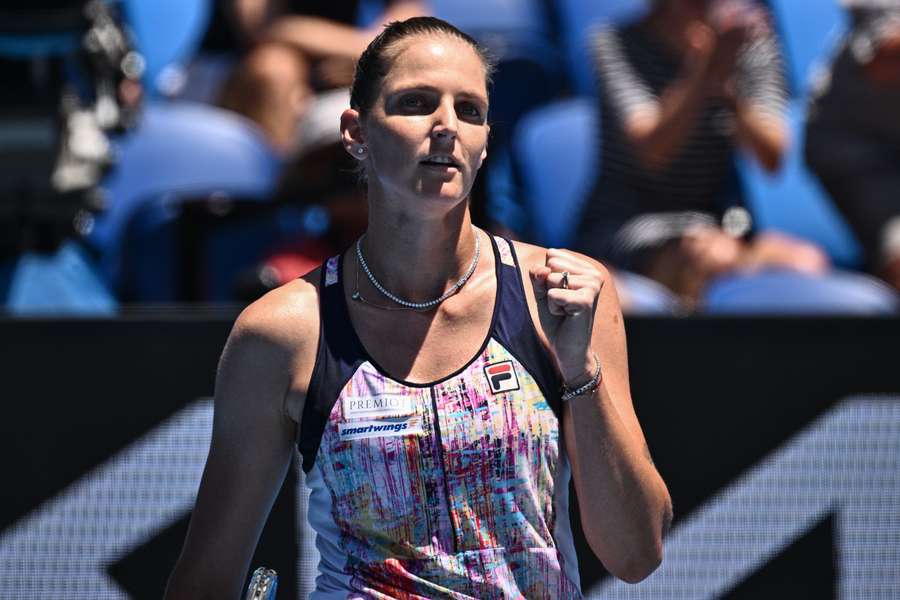 Czech Republic's Karolina Pliskova celebrates after victory against China's Zhang Shuai