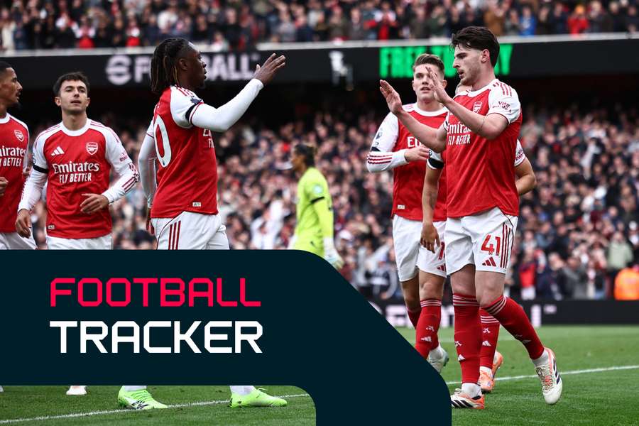 Arsenal celebrate Rice goal