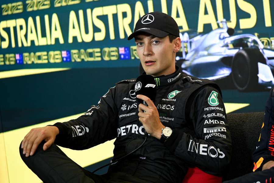 Russell speaks to the media after qualifying in Australia