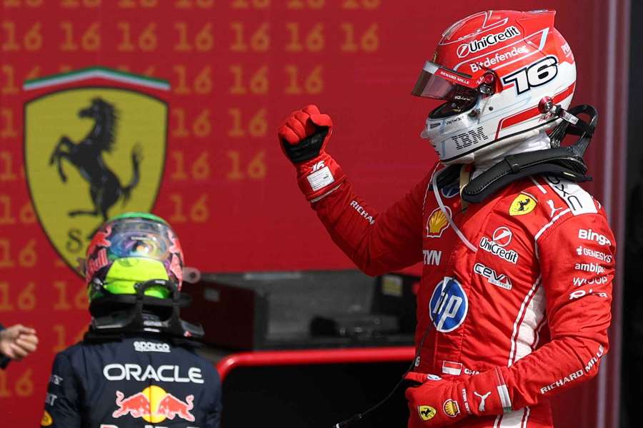 Ferrari's Charles Leclerc celebrates after winning the British Grand Prix Ferrari's Charles Leclerc celebrates after winning the British Grand Prix