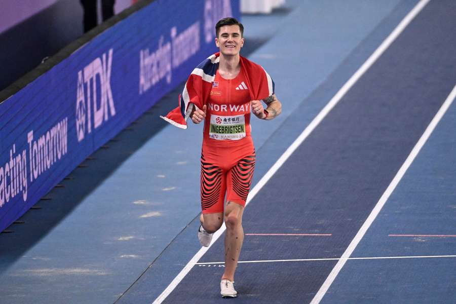 Le Norvégien Jakob Ingebrigtsen lors des Championnats du monde d'athlétisme en salle à Nanjing, le 23 mars 2025.
