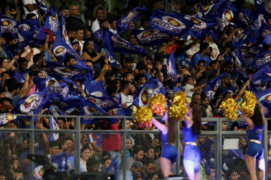 Mumbai Indians' fans celebrate during an IPL match