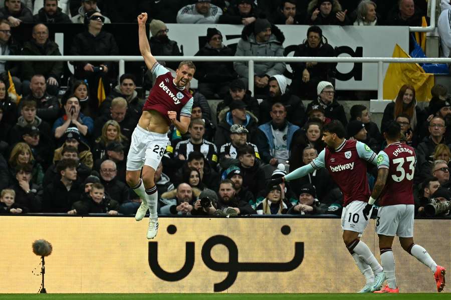 Tomas Soucek celebrates after opening the scoring for West Ham
