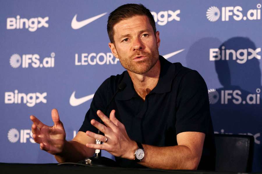 Xabi Alonso speaks during the press conference