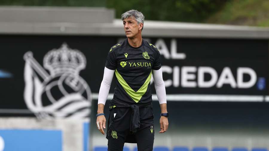 Imanol, en el entrenamiento previo a su último derbi ante el Athletic
