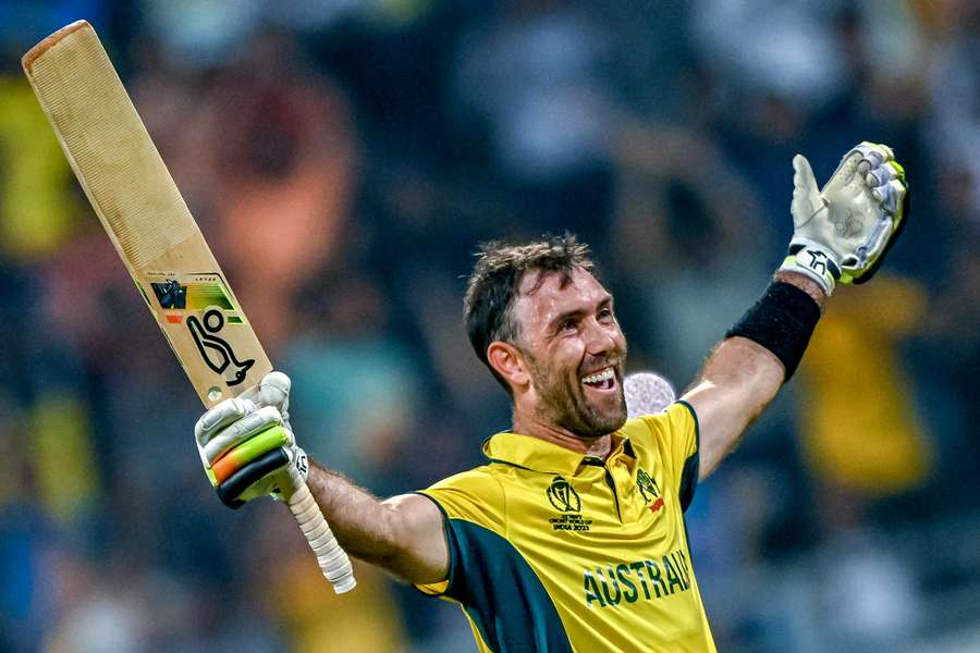 Australia's Glenn Maxwell celebrates his 201 not-out score against Afghanistan