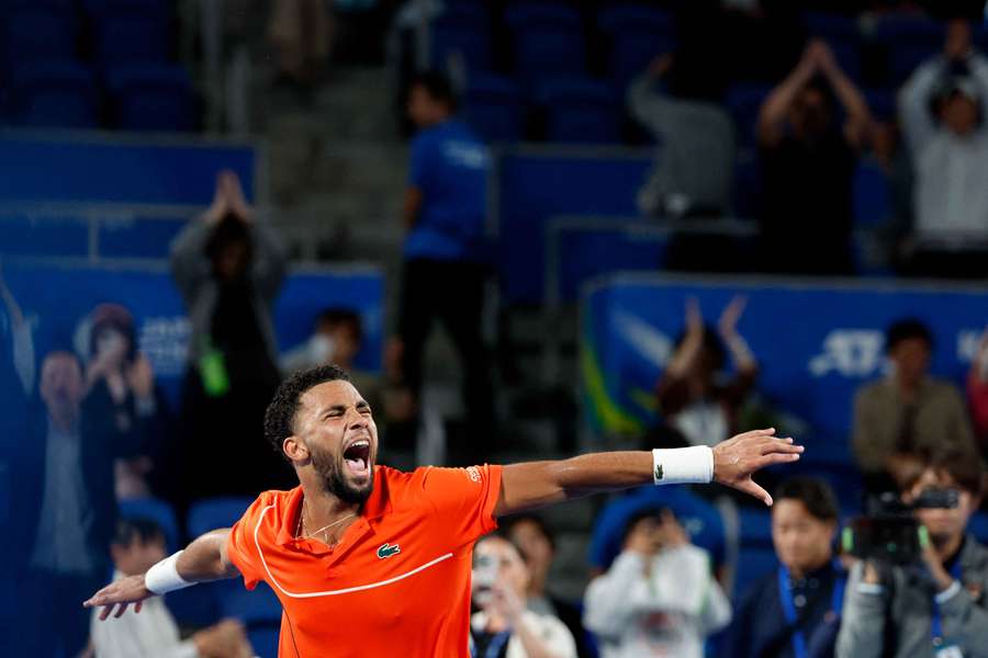 France's Arthur Fils celebrates after winning his semi final match against Denmark's Holger Rune