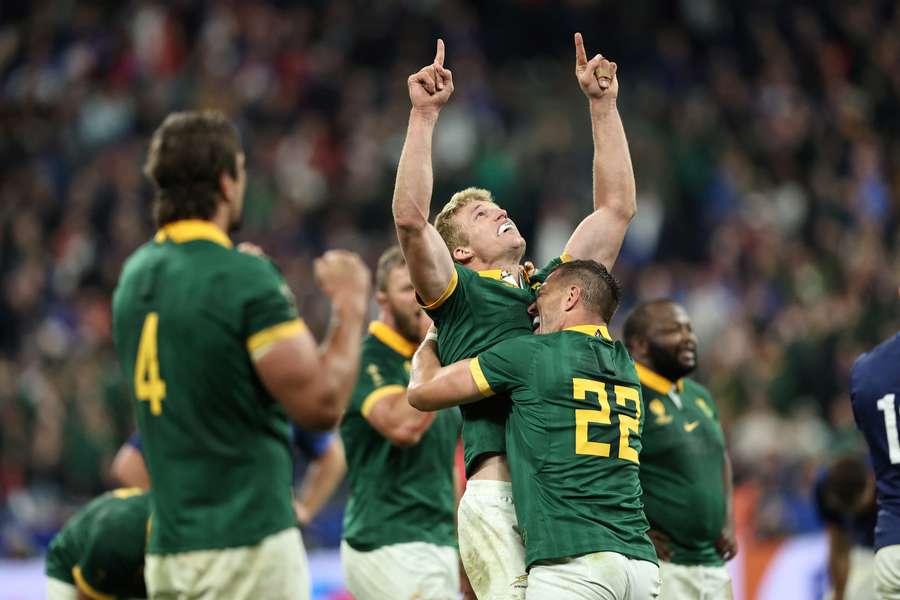 South Africa celebrate after beating France to reach the World Cup semi-final