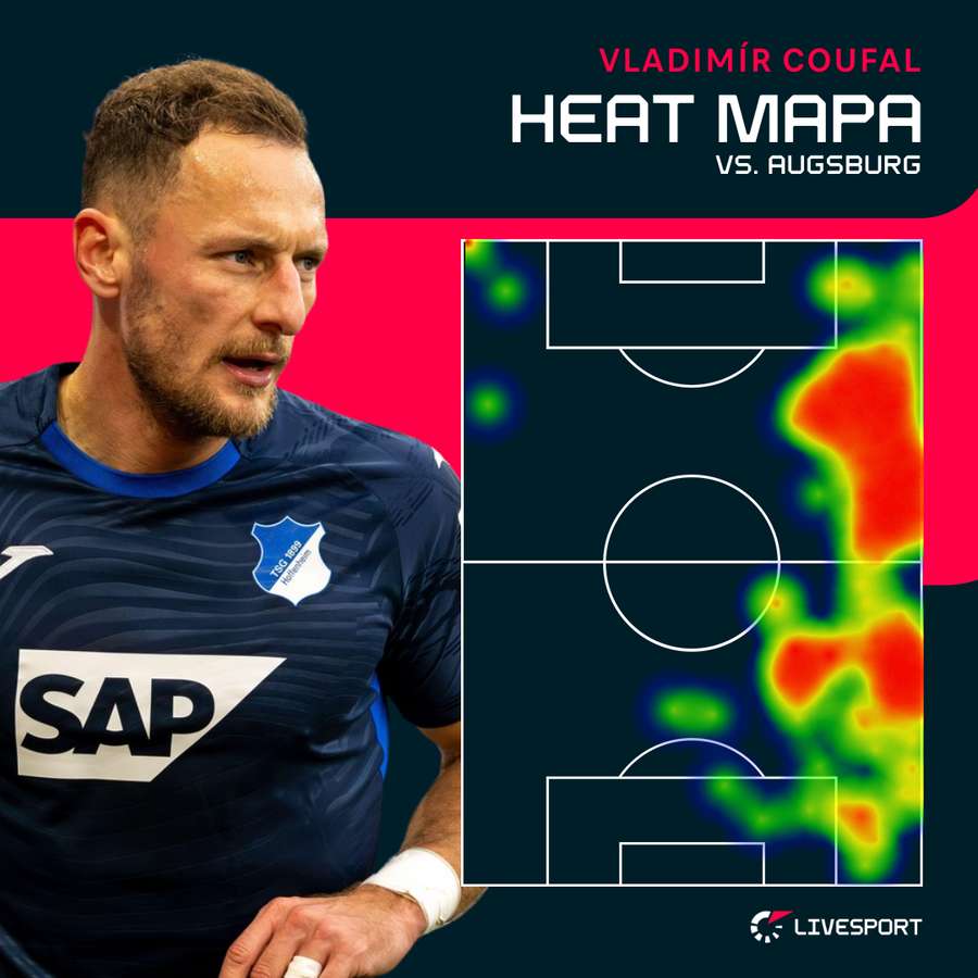 Heat mapa Coufala proti Augsburgu.