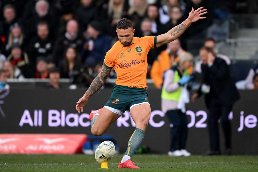 Quade Cooper kicking for the mighty Wallabies in 2023. 