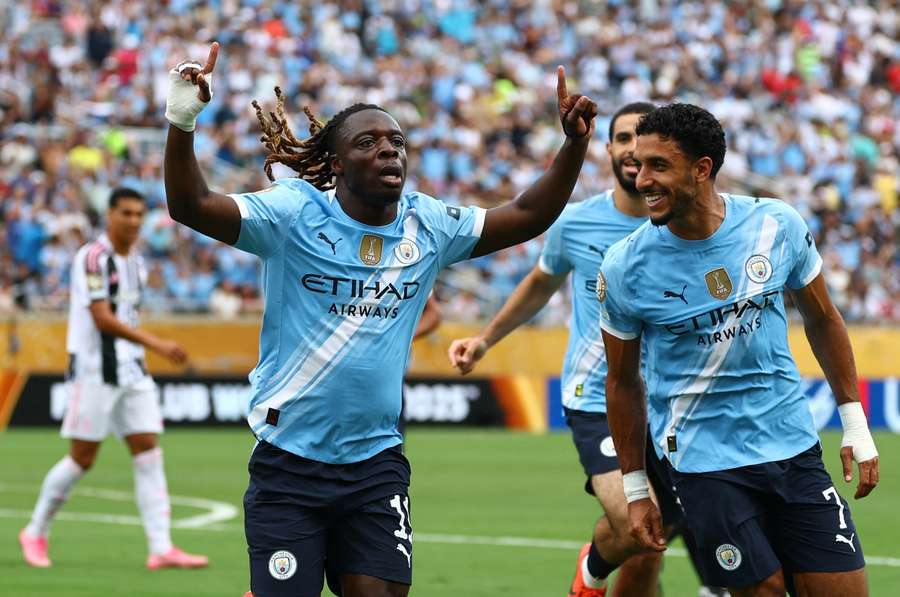 Jeremy Doku celebrates his goal for City Jeremy Doku celebrates his goal for City