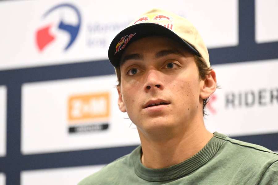 Armand Duplantis speaks to the press ahead of the 61st Golden Spike 2023 Athletics Meeting