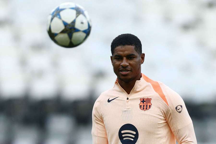 Barcelona's Marcus Rashford during training