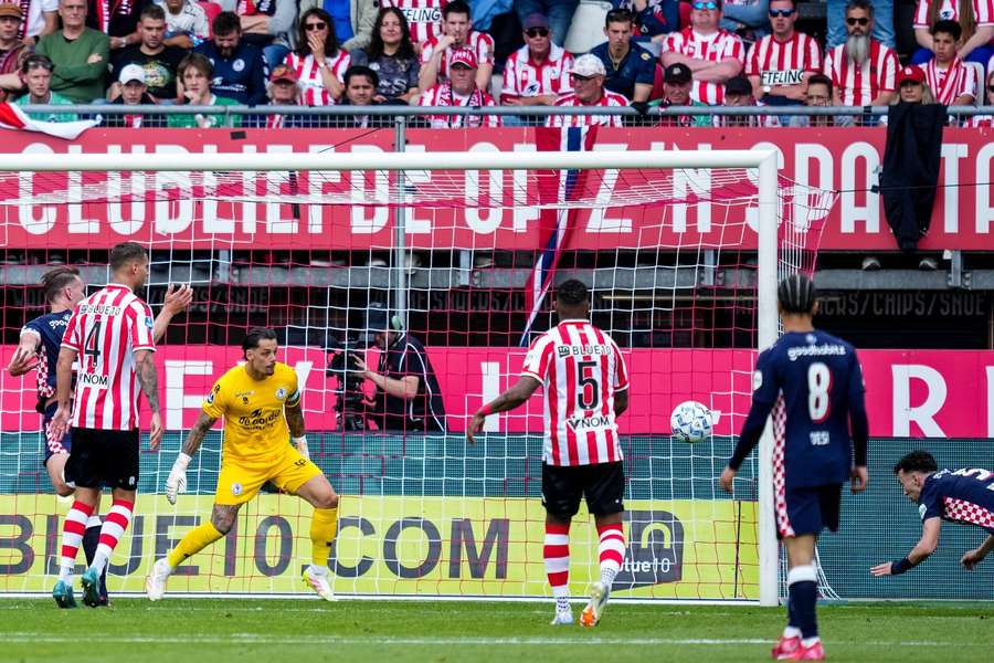 Ivan Perisic (bottom right) heads in the opening goal for PSV against Sparta ROtterdam