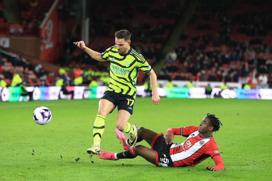Cédric Soares no seu último jogo pelo Arsenal.