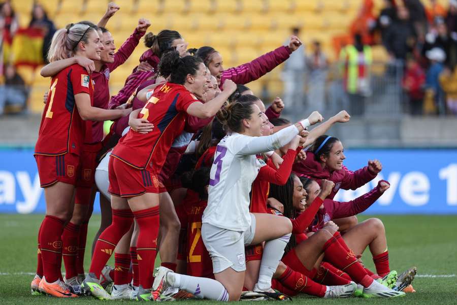 Spain celebrate their win against the Netherlands