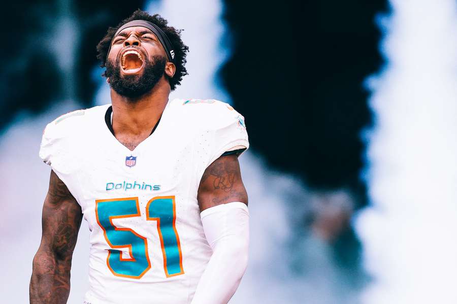 David Long Jr. van de Dolphins tijdens de teampresentatie van de Dolphins