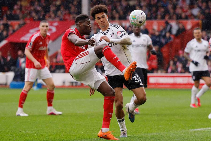 Nottingham Forest's Ibrahim Sangare in action with Fulham's Antonee Robinson