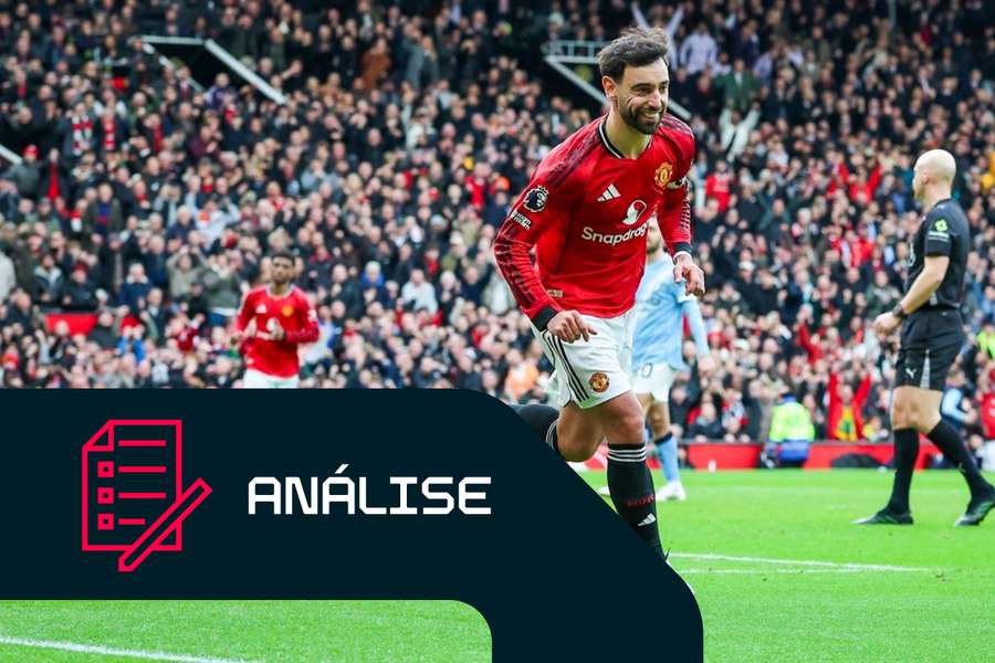 Bruno Fernandes, do Manchester United, durante o jogo contra o Manchester City Bruno Fernandes, do Manchester United, durante o jogo contra o Manchester City