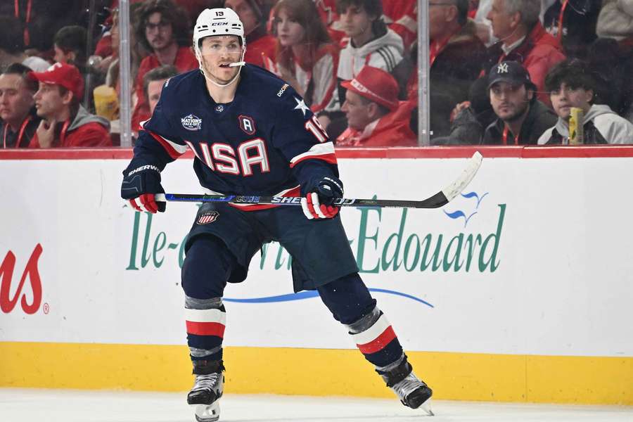 USA's Matthew Tkachuk skating against Canada during the 4 Nations Face-Off (February 2025)