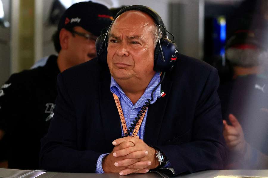 Sergio Perez's father looks on during practice