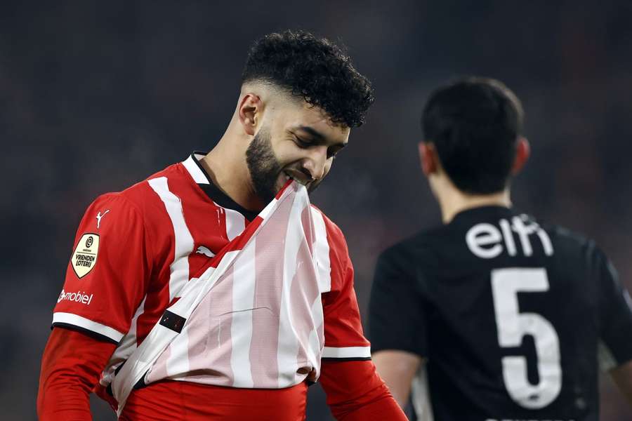 Ismael Saibari of PSV looks frustrated during the Eredivisie game between PSV and AZ