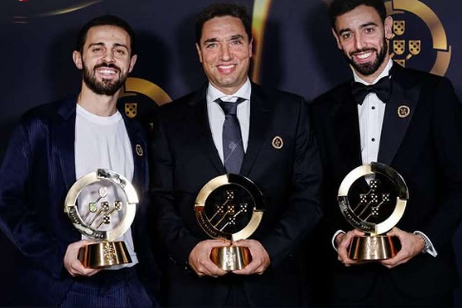 Bernardo Silva, Rui Jorge e Bruno Fernandes