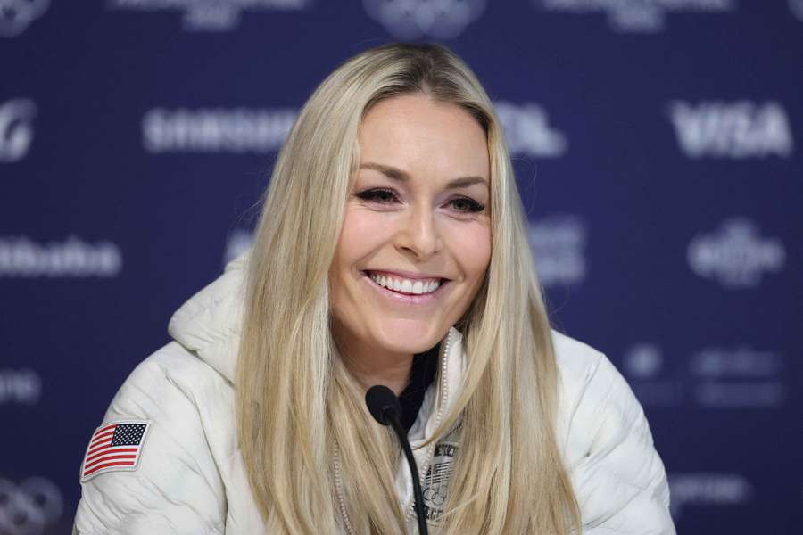 Lindsey Vonn face à la presse ce mardi.