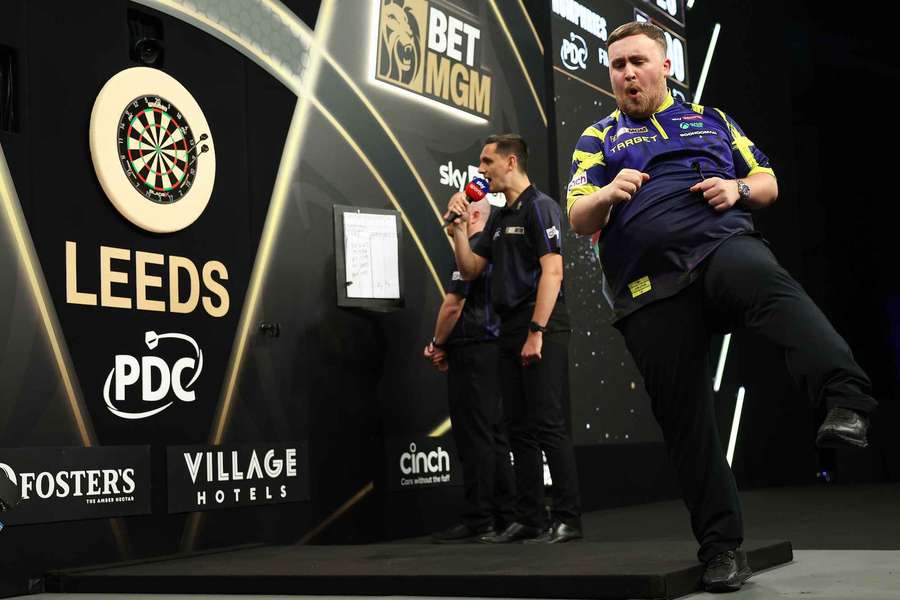 Luke Littler celebrates his win over Luke Humphries in Leeds
