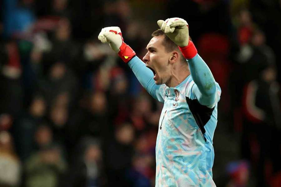 Šťastný brankář Matěj Kovář po skončení barážové bitvy s Irskem. Šťastný brankář Matěj Kovář po skončení barážové bitvy s Irskem.