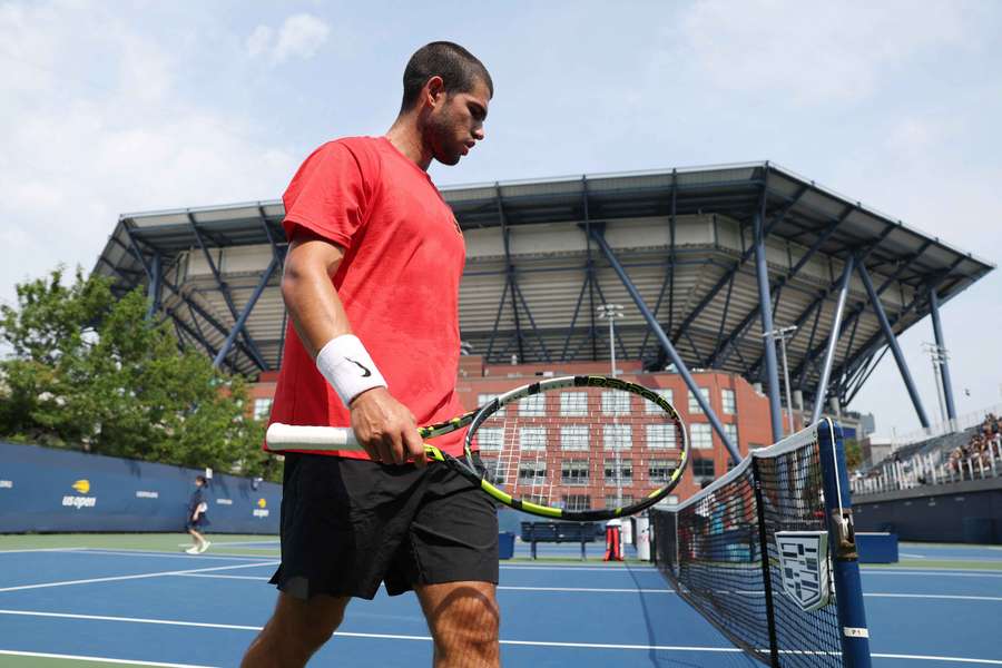 Carlos Alcaraz takes part in a practice session ahead of the US Open final
