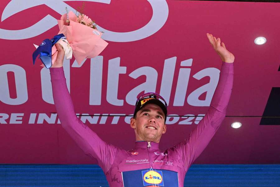 Pedersen celebrates on the podium