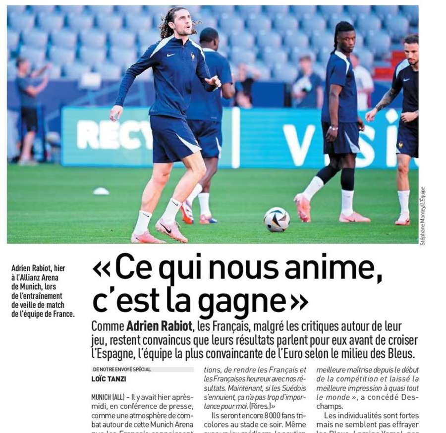 Adrien Rabiot in der französischen Sportzeitschrift L'Équipe.