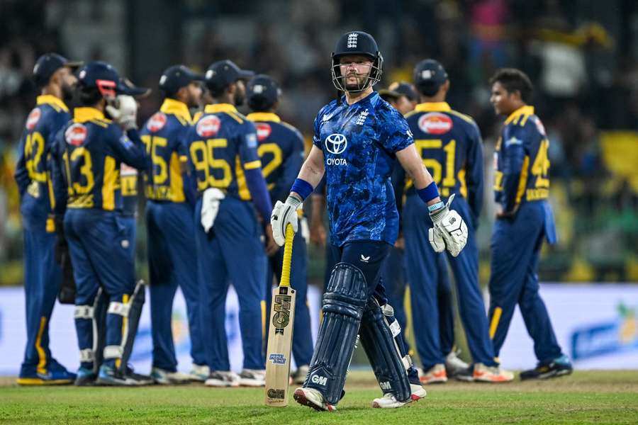 England's Ben Duckett walks back to the pavilion after his dismissal during the first ODI at the R. Premadasa International Cricket Stadium in Colombo