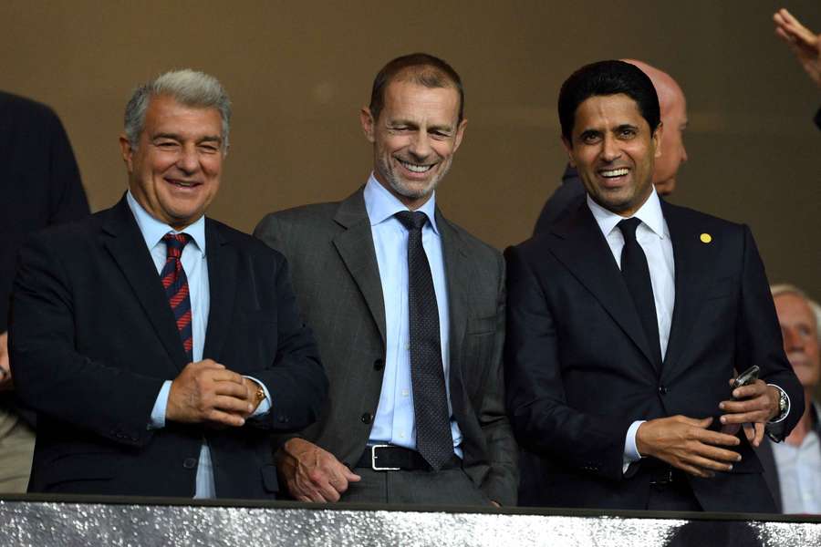Ceferin, Laporta y Al Khelaifi