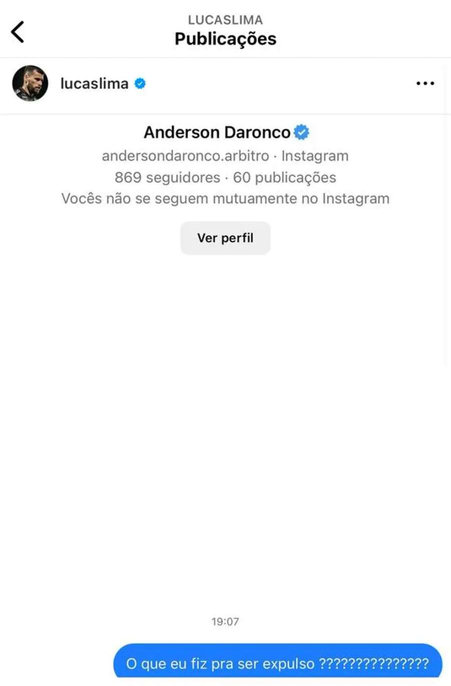 A mensagem de Lucas Lima ao árbitro Anderson Daronco